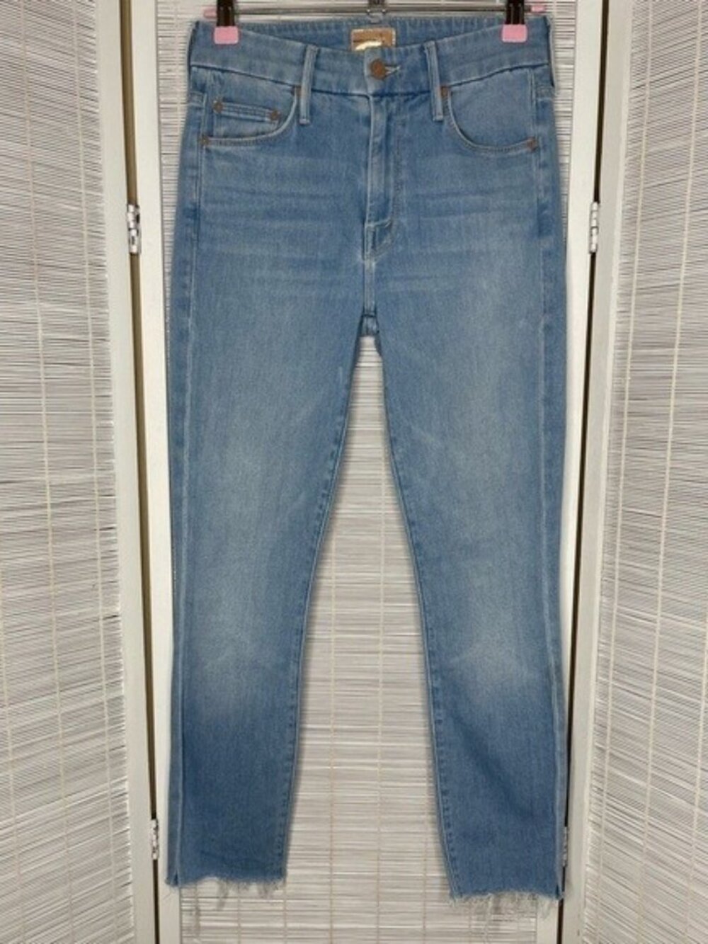 Mother Cotton Polyester Elastane Looker Ankle Fray Skinny Jeans Light Wash 24